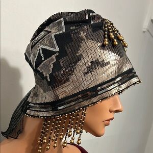 Chic Black and GoldBronze Beaded Hat